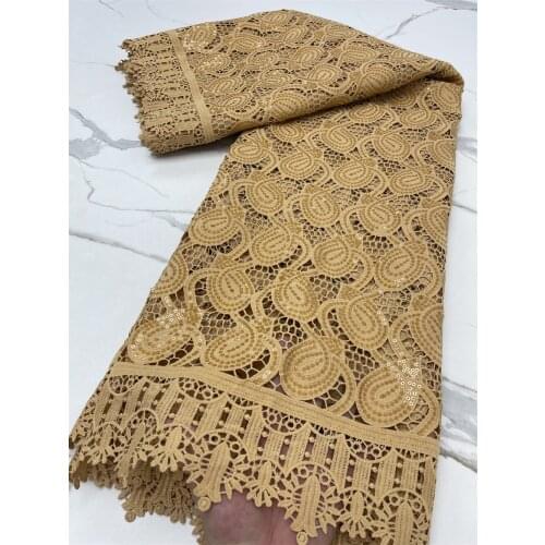 4194B Gold African Cord Lace Fabric 2021 High Quality Sequines Milk Silk Lace French Water Soluble Fabric For Wedding Party Sew