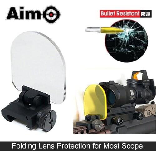 AIM-O Airsoft Riflescopes Lens Protector Bulletproof Red Green Dot Sight Tactical Scopes Glass (Folding Cover w/2 Spare lens)