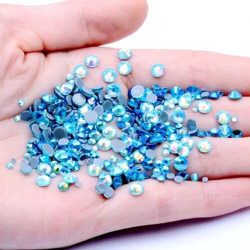 Aquamarine AB Color Hotfix Strass Rhinestones Glue Backing Iron On Glass Diamonds Appliques Garment Decorations