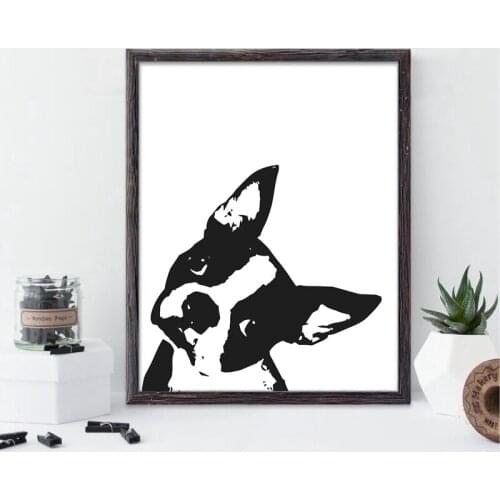 Boston Terrier Wall Art Canvas Painting Poster Print Pet Lover Gift Modern Black and White Dog Silhouette Home Decor one piece