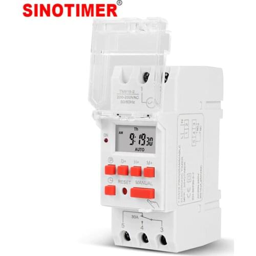 SINOTIMER 30A High Load 220V 7 Days Digital Programmable TIMER SWITCH Relay Time Control for ON/OFF at a Preset Time