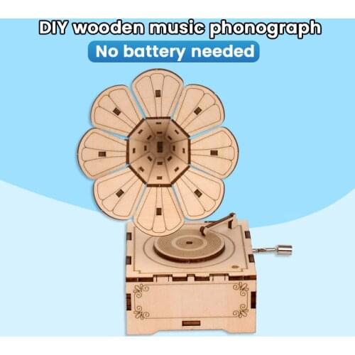 DIY Handmade Toys 3D Wooden Puzzle Game Phonograph Music Box Assembly Popular Gift for Children Adult Christmas Birthday
