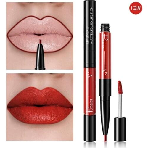 Pudaier 16 Color Double-ended Matte Lipstick Waterproof Velvet Liquid Lip Makeup Lipliner Long Lasting Red Brown Nude Lipsticks