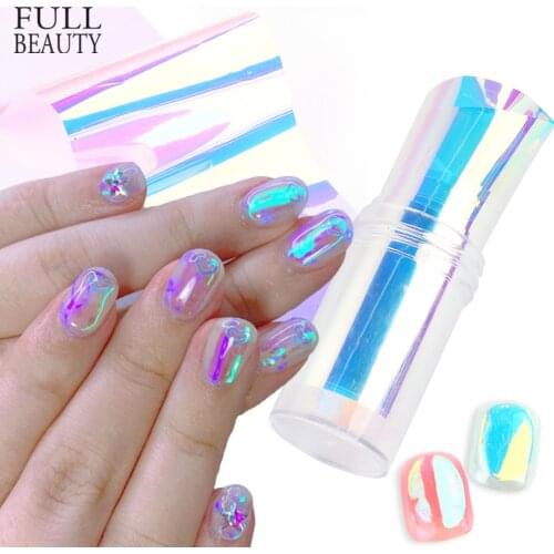 Holographic Aurora Film Nail Glass Foil Stickers Sparkly Ice Cube Broken Paper Summer Cellophane Nails Decoration Wraps CH1900-1