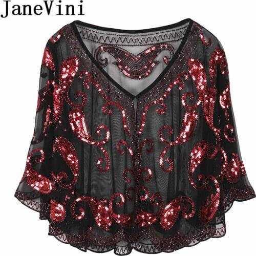 JaneVini Arabic Evening Shawls with Sequins Beaded Bridal Wraps Shrug Cape Dentelle Gold Bolero Tul Wedding Party Jackets Coat