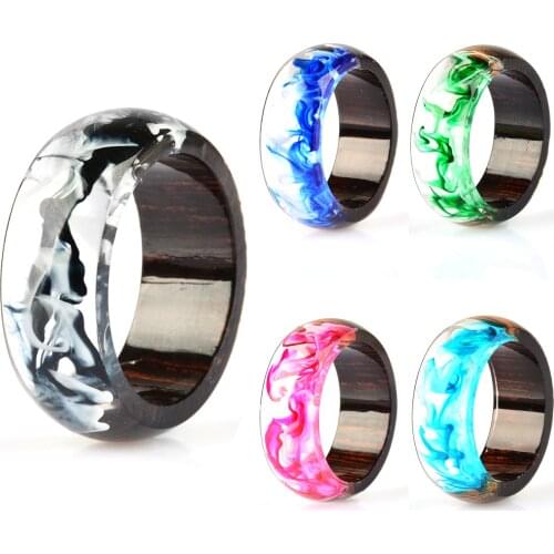2020 Hot Sale Unisex Charm Clear Wood Resin Ring Handmade 5 Colors Epoxy Ring Colorful Round Personality Jewelry Rings for Women