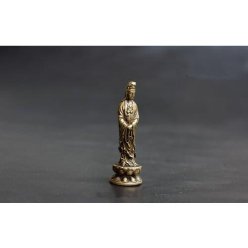 Collection Brass Lotus Flower Kwan-yin Guanyin Bodhisattva Small Statue