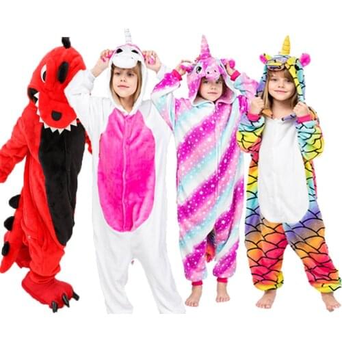 Girls Overalls Unicorn Kids Winter flannel pyjama licorne Kigurumi Infant Sleepwear Onesie unicorn Kids Rainbow unicornio