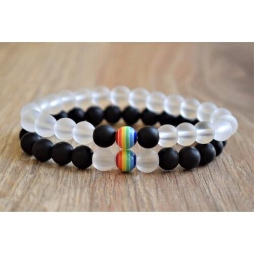 2pc Set Couple Bracelets Rainbow bracelet Yoga Mala Beaded bracelet Wrist Matte Onyx Bracelets Lover Gift Meditation Jewelry