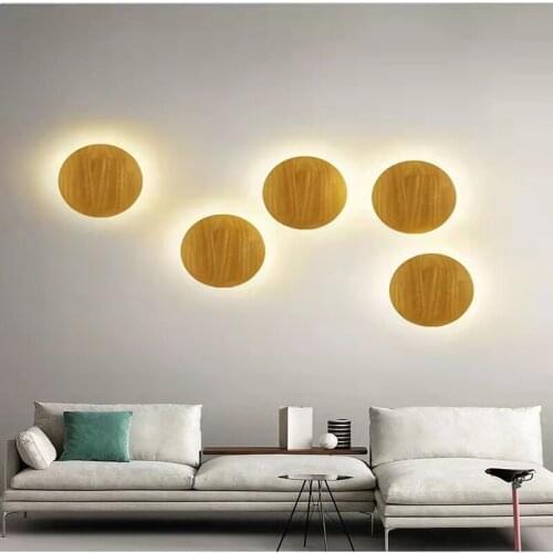 Corridor Aisle LED Wall Lamp Round Wooden Foyer Bedroom Indoor Modern Hotel Wall Light