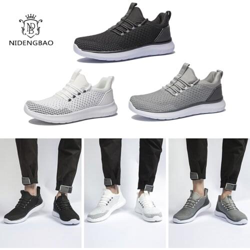 New Knit Men Shoes Breathable White Mens Sneakers Lac-up Lightweight Black Walking Man Tenis Shoes Zapatillas Hombre BIg Size