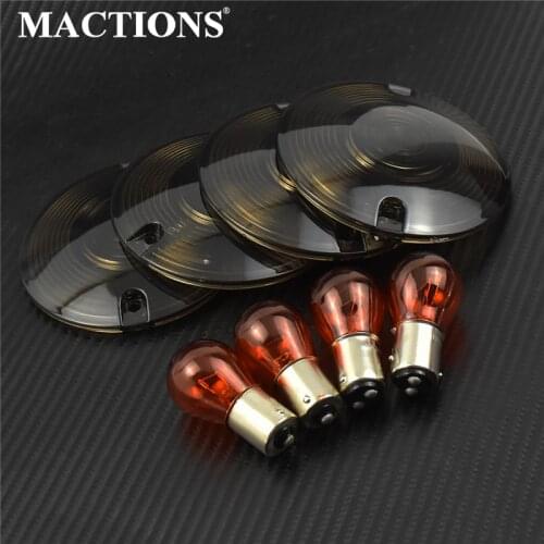 Smoke Turn Signal Lens Cover + 4 Bulbs 1156 1157 For Harley Touring Ultra Glide Road Glide Road King Heritage Softail