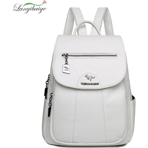 LanYiBaiGe Simple Style Ladies PU Leather Backpack Luxury Fashion Design Girl School Backpack Trend Girl Backpack Summer 2021
