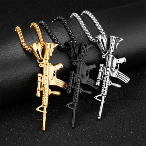 Fashion Gun Pendant Necklace For Mens Stainless Steel Hip hop Metal Jewelry Initial Charms Sweater Chain Party Gift Accessories