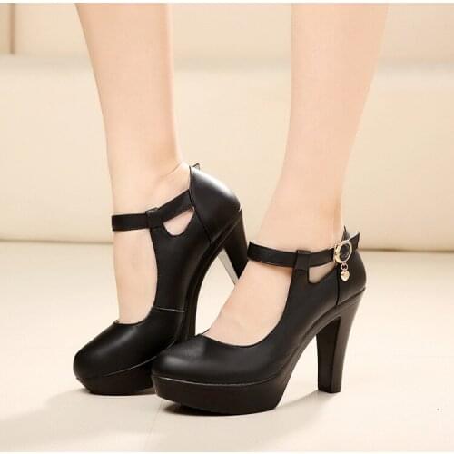 2018 autumn new womens shoes elegant super high heel single shoes thick with waterproof platform high heels black work shoes
