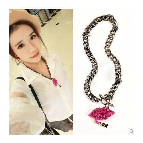 Trendy punk red crystal Lips lipstick chokers necklace jewelry for women punk jewelry