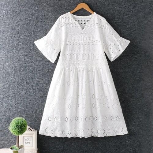 Lamtrip Unique Retro Hollow Out Gothic Embroidery Fairy Lolita V-Neck Flare Sleeve Beach Dress Cotton Robe 2021 Summer