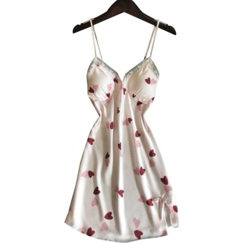 Smmoloa Ladies Sexy Silk Sleepwear Satin Nightgown V-neck Nightdress Slip Nighties Summer Night Dress Lace Night Gown