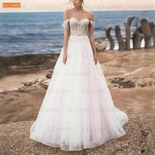 Bohemian Wedding Dresses 2021 Boho Vestido De Noiva Lace Up Beading Cryatal Tulle A Line Robe De Soirée Custom Made Bride Gowns