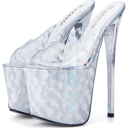 Summer Womans Slippers Transparent Super High Heel Slippers Women Hate Sky High 19CM Leopard Print Ladies Shoes Super Sze 43-50