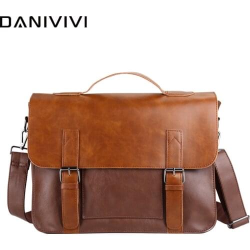 Vintage Messenger Bag Men Handbag Leather Briefcase Mens Shoulder Hand Bag Laptop Casual Tote Crossbody Bags for A4 Documents