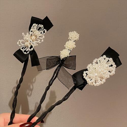 Vintage Shell Pearl Hairpin Bun Hairstyle Hair Stick Women Elegant Hair Scrunchies Flower Hair Maker Tools Hair Accessories