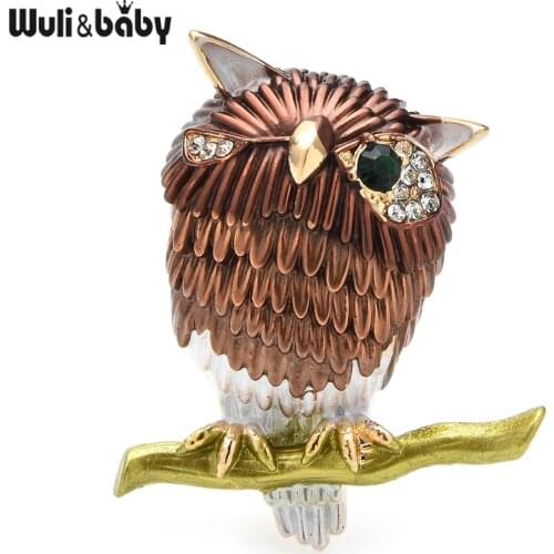 Wuli&baby Enamel Wink Owl Brooches Rhinestone Stand In Branch Bird Offic Casual Brooch Pins For Women Unisex
