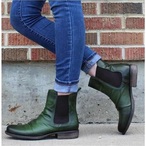 Women Booties Slip On Ankle Boots Solid Color Comfort Fashion Pu Leather Boots Square Low Heel Winter Chelsea Boots Dropshiping