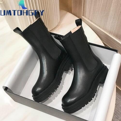 Genuel Leather 41 42 43 Luxury Chelsea Boots Women Platform Lady Boots Chunky Winter Shoes Short Ankle Boots Thick Heel Designer