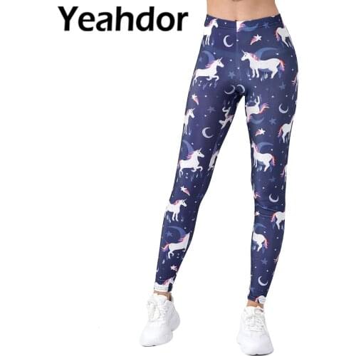Women Fashion Sport Leggings Pants High Waist Elastic Waistband Cartoon Horse Print Stretchy Pencil Pants Casual Tight Trousers