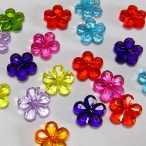 200 Mixed Colour Transparent Acrylic Faceted Flower Charm Beads 14mm