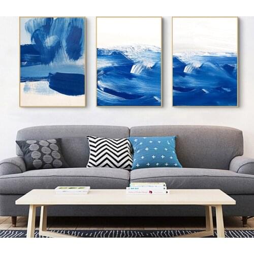 Abstract Modern Minimalist Poster Blue Graffiti Casual Simple Fresh Print Canvas Picture For Living Room Bedroom Study Decor