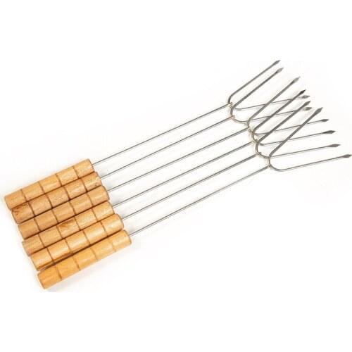 Barbecue BBQ fork needle tools accessories U wood wooden handle ham fork Camping Roasting Skewers Chicken wings Forks Sticks