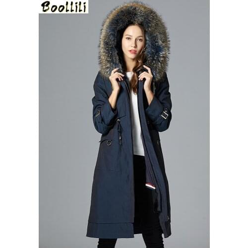 Boollili 2020 Parka Real Fur Coat Female Rabbit Fur Liner Long Jacket Winter Coat Women Raccoon Fur Collar Warm Parkas