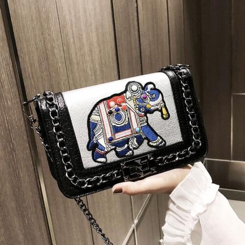 Chain Embroidery Elephant PU Leather Women Shoulder Crossbody Bag Chain 2021 NEW Womens Handbags Purses