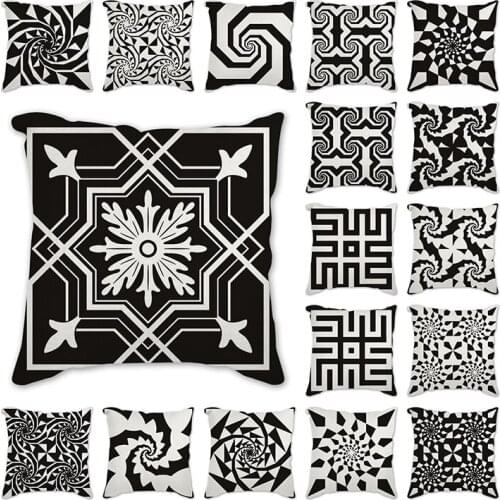 Pillow Case Black Geometric Cushion Cover Polyester Decorative Throw Pillow Fashion Plaid Striped Sofa Pillow Home Decor Flowers