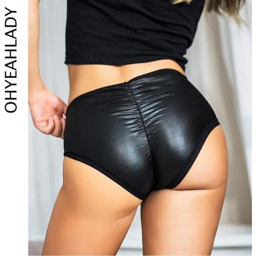 Ohyeahlady Black Faux Leather Panties Sexy Lift Hip Underpants Women Seamless Culotte Femme Plus Size Tangas Women Sexy PJ5150