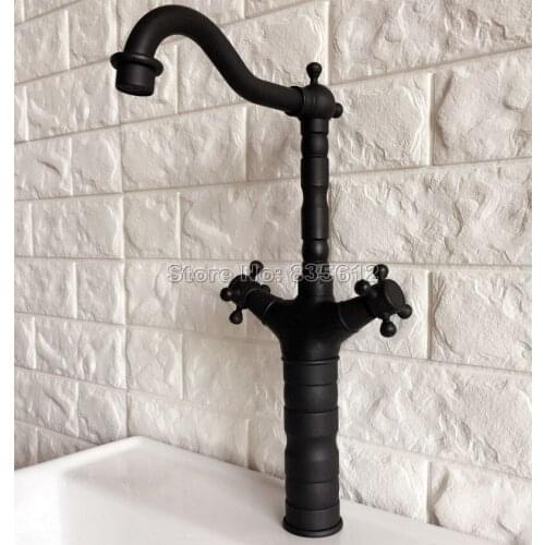 Black Oil Brass Dual Cross Handle Kitchen Sink Faucet and Bathroom Washbasin Faucets Mixer Deck Mounted Taps Wnf343