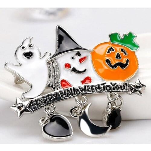 Happy Halloween Ghost Witch Pumpkin Head Brooch Enamel Pin Denim Shirt Jeans Bag Punk Fashion Jewelry Halloween Gift For Friends