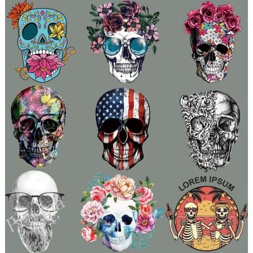 Personality Ms boy Clothes stickers Ironing Hot paste flowers Skull washable DIY heat transfer Clothes decoration hot stickers