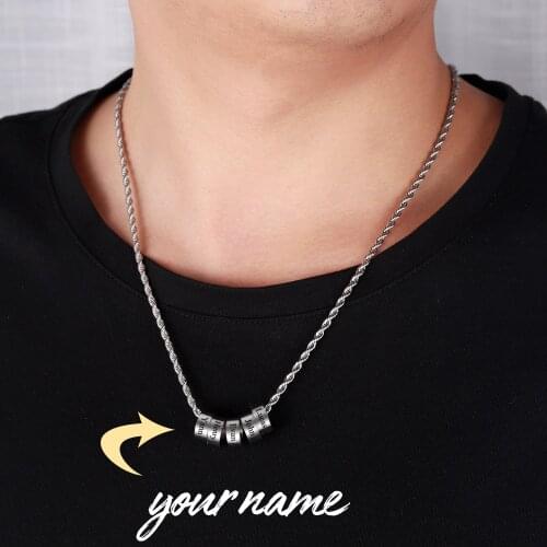 Custom Mens Chain Necklace With Name Personalized Engrave Beads Necklace For Boyfriend Rope Chain Family Necklace Men Gifts