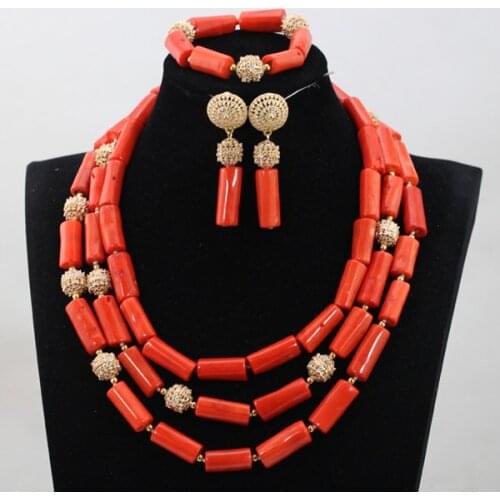 2017 African Fashion Necklace Bracelet Earrings Set Romantic Coral Bridesmaid Beads Jewelry Set Free Shipping ABH286