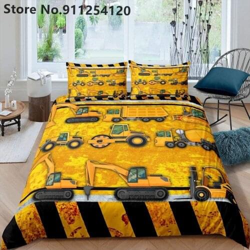 Tractor Truck Duvet Cover Sets Children Boys Teens Construction Tractor Bedding Set 2/3 Piece Bed Quilt Cover Bedroom Decor Sets