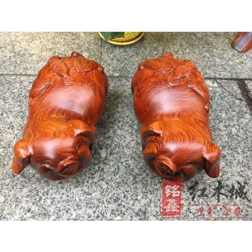 Redwood Burmese rosewood lucky wood carving piglet Gift feng shui home housewarming living room office decoration