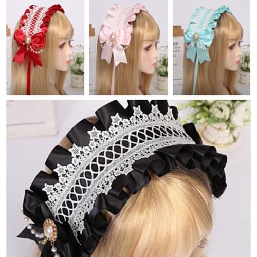 Girls Lovely Sweet Hair Hoop Anime Maid Cosplay Headband Lolita Lace Flower Headwear Hair Accessory Hand Made Crafts Gifts Women
