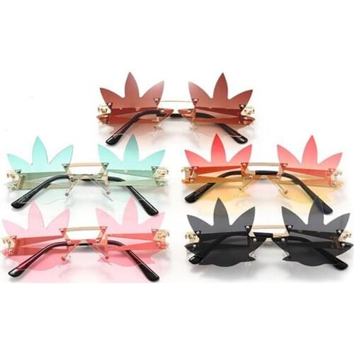 Fashion Funny Sunglasses Rimless Unisex Sun Glasses Personality Maple Shape Eyeglasses Masquerade Party Halloween Spectacle
