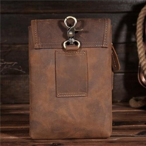 Hot sale retro style top layer cowhide men waist packs crazy horse leather casual phone bag quality guarantee