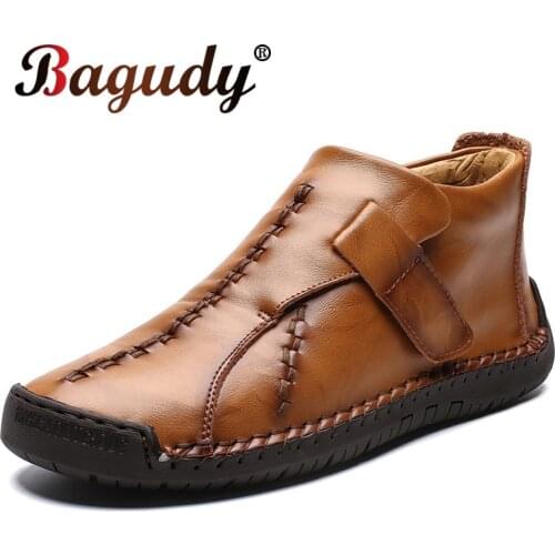 2019 New Men Leather Boots Winter Snow Boots Warm Plush Leather Casual Shoes Plush Ankle Boots Fashion Winter Men Shoes Size 48