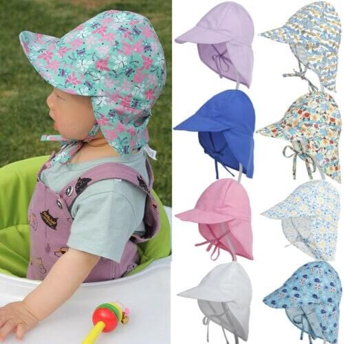 Sun Protection Bucket Hat Summer Newborn Unisex Baby Kids Sun Cap Solid Floral Print Hat Bandage Closed Fishing Cup