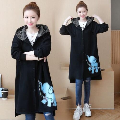 Trench Coat Printed Hooded Coats Cotton Casual Womens Autumn Winter Clothing Long Sleeve Loose Animal Pattern Windbreaker Z402